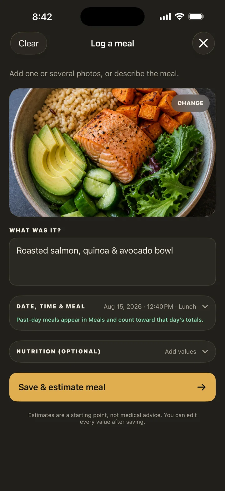 A salmon bowl ready to save and estimate in yommy